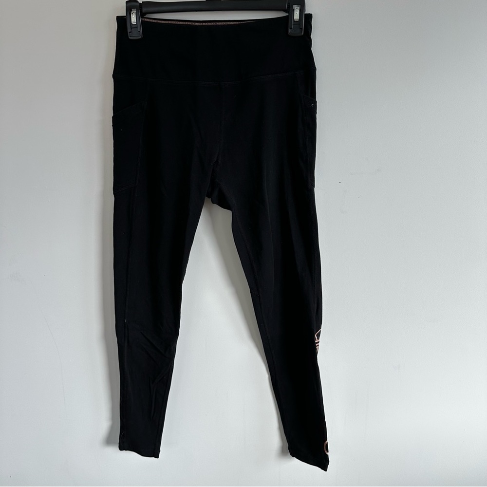 Medium Black Calvin Klein Performance Leggings w/ Side Pockets & Gold Leg Text